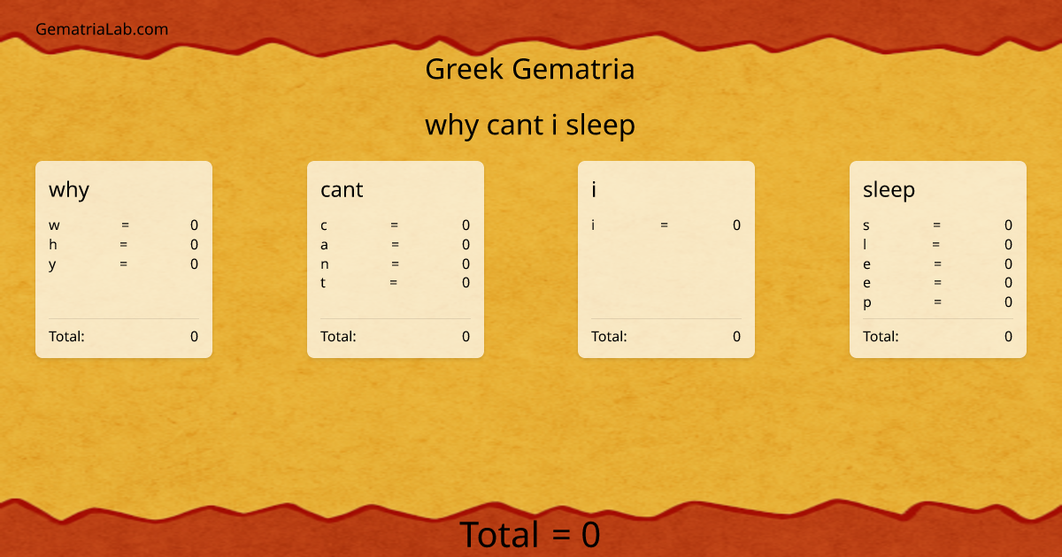 why cant i sleep in greek Gematria